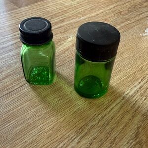 2 Small Vintage Duraglas Green Glass Bottles